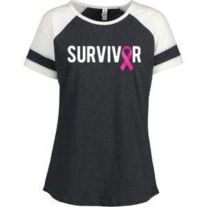 Survivor Breast Cancer Awareness Ribbon Enza Ladies Jersey Colorblock Tee