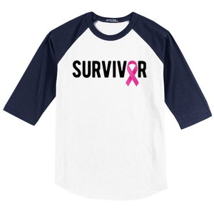 Survivor Breast Cancer Awareness Ribbon Baseball Sleeve Shirt