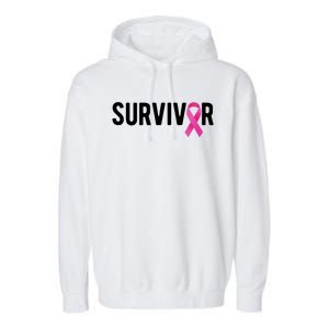 Survivor Breast Cancer Awareness Ribbon Garment-Dyed Fleece Hoodie