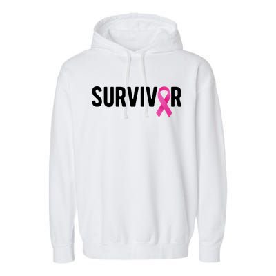 Survivor Breast Cancer Awareness Ribbon Garment-Dyed Fleece Hoodie