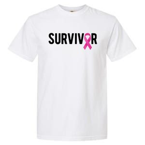 Survivor Breast Cancer Awareness Ribbon Garment-Dyed Heavyweight T-Shirt