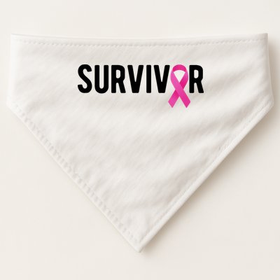 Survivor Breast Cancer Awareness Ribbon USA-Made Doggie Bandana