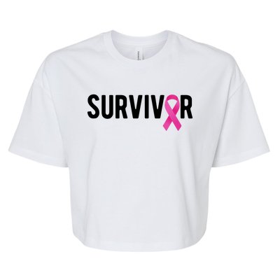 Survivor Breast Cancer Awareness Ribbon Bella+Canvas Jersey Crop Tee