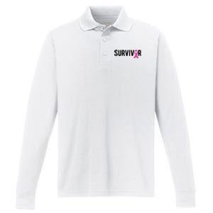 Survivor Breast Cancer Awareness Ribbon Performance Long Sleeve Polo