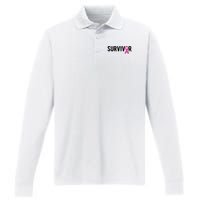 Survivor Breast Cancer Awareness Ribbon Performance Long Sleeve Polo