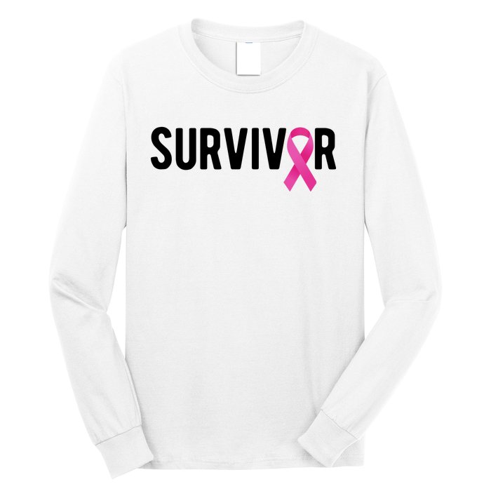 Survivor Breast Cancer Awareness Ribbon Long Sleeve Shirt