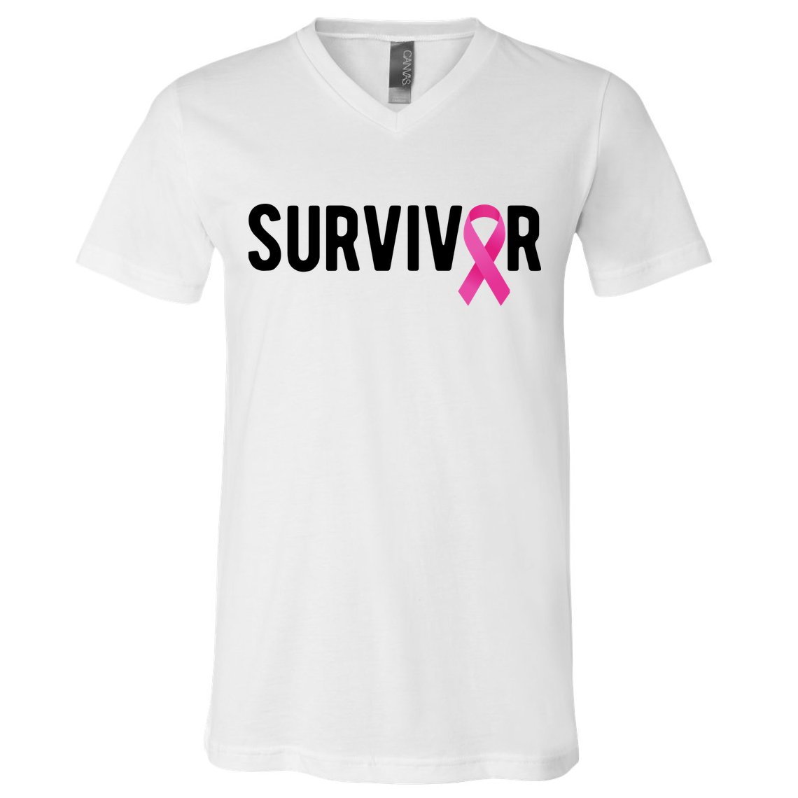 Survivor Breast Cancer Awareness Ribbon V-Neck T-Shirt
