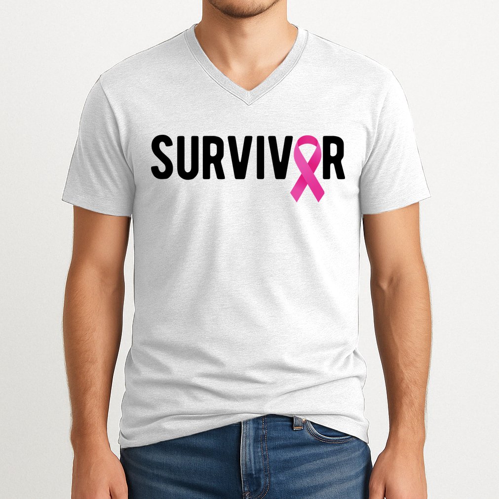 Survivor Breast Cancer Awareness Ribbon V-Neck T-Shirt