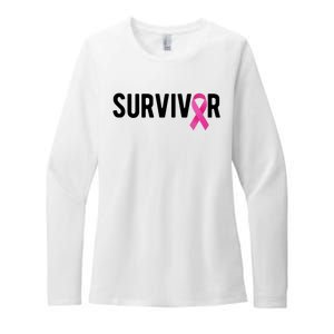 Survivor Breast Cancer Awareness Ribbon Womens CVC Long Sleeve Shirt