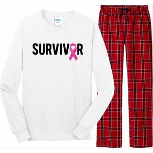 Survivor Breast Cancer Awareness Ribbon Long Sleeve Pajama Set