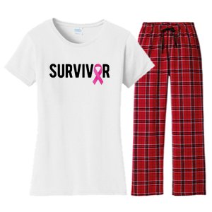 Survivor Breast Cancer Awareness Ribbon Women's Flannel Pajama Set