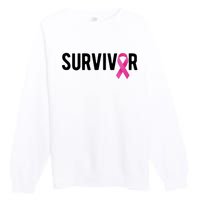 Survivor Breast Cancer Awareness Ribbon Premium Crewneck Sweatshirt