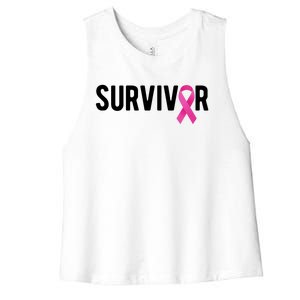 Survivor Breast Cancer Awareness Ribbon Women's Racerback Cropped Tank