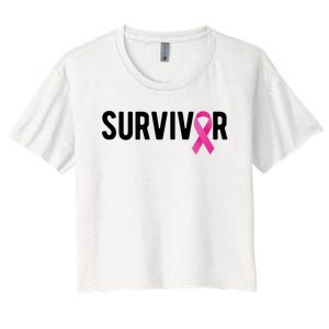 Survivor Breast Cancer Awareness Ribbon Women's Crop Top Tee