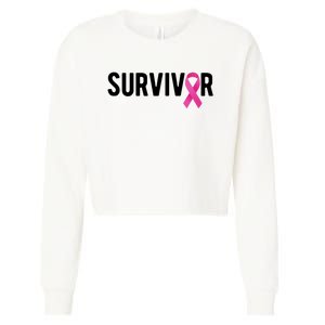 Survivor Breast Cancer Awareness Ribbon Cropped Pullover Crew