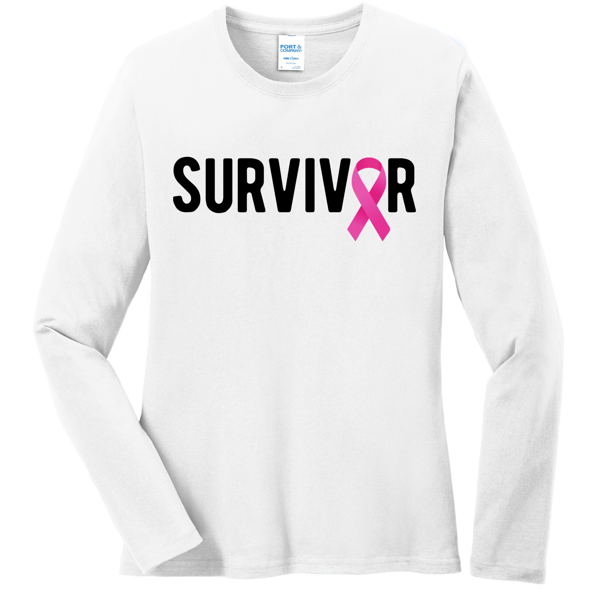 Survivor Breast Cancer Awareness Ribbon Ladies Long Sleeve Shirt