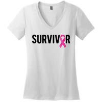 Survivor Breast Cancer Awareness Ribbon Women's V-Neck T-Shirt