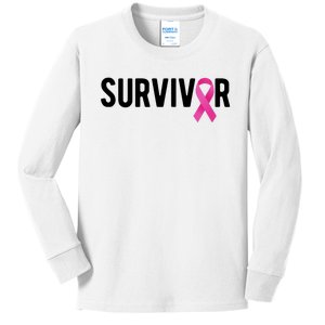 Survivor Breast Cancer Awareness Ribbon Kids Long Sleeve Shirt