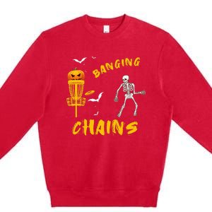 Skeleton Banging Chains Halloween Disc Golf Pumpkin Costume Premium Crewneck Sweatshirt