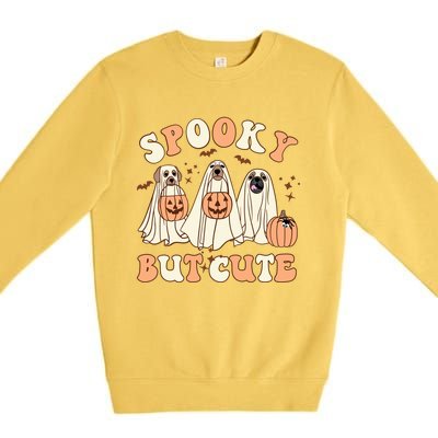 Spooky But Cute Ghost Dog Halloween Pumpkin Trick Or Treat Gift Premium Crewneck Sweatshirt