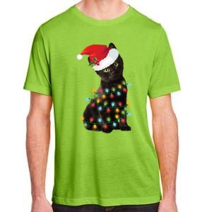 Santa Black Cat Tangled Up In Christmas Tree Lights Holiday Gift Adult ChromaSoft Performance T-Shirt