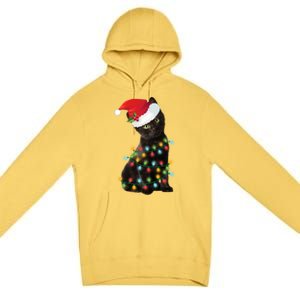 Santa Black Cat Tangled Up In Christmas Tree Lights Holiday Gift Premium Pullover Hoodie