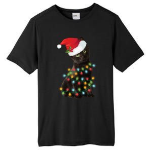 Santa Black Cat Tangled Up In Christmas Tree Lights Holiday Gift Tall Fusion ChromaSoft Performance T-Shirt