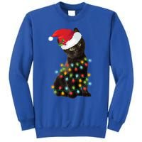 Santa Black Cat Tangled Up In Christmas Tree Lights Holiday Gift Sweatshirt