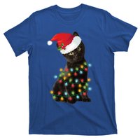 Santa Black Cat Tangled Up In Christmas Tree Lights Holiday Gift T-Shirt