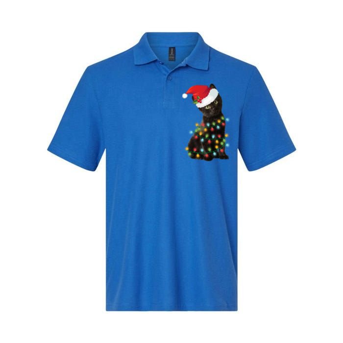 Santa Black Cat Tangled Up In Christmas Tree Lights Holiday Gift Softstyle Adult Sport Polo