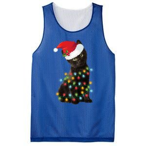 Santa Black Cat Tangled Up In Christmas Tree Lights Holiday Gift Mesh Reversible Basketball Jersey Tank