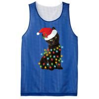 Santa Black Cat Tangled Up In Christmas Tree Lights Holiday Gift Mesh Reversible Basketball Jersey Tank