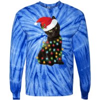 Santa Black Cat Tangled Up In Christmas Tree Lights Holiday Gift Tie-Dye Long Sleeve Shirt