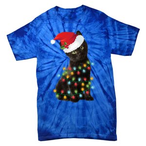 Santa Black Cat Tangled Up In Christmas Tree Lights Holiday Gift Tie-Dye T-Shirt