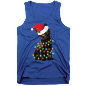 Santa Black Cat Tangled Up In Christmas Tree Lights Holiday Gift Tank Top