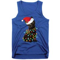 Santa Black Cat Tangled Up In Christmas Tree Lights Holiday Gift Tank Top