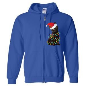 Santa Black Cat Tangled Up In Christmas Tree Lights Holiday Gift Full Zip Hoodie