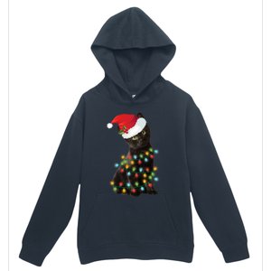 Santa Black Cat Tangled Up In Christmas Tree Lights Holiday Gift Urban Pullover Hoodie