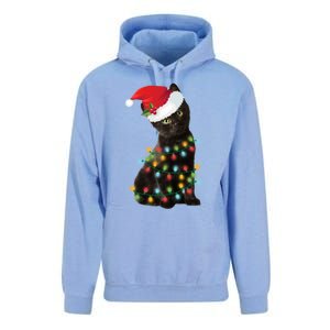 Santa Black Cat Tangled Up In Christmas Tree Lights Holiday Gift Unisex Surf Hoodie