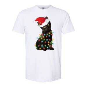 Santa Black Cat Tangled Up In Christmas Tree Lights Holiday Gift Softstyle CVC T-Shirt