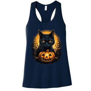 Scary Black Cat Pumpkin Creepy Halloween Costume Boy Kid Women's Racerback Tank