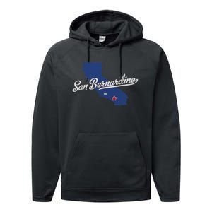 San Bernardino California CA Map Performance Fleece Hoodie