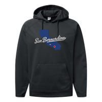 San Bernardino California CA Map Performance Fleece Hoodie