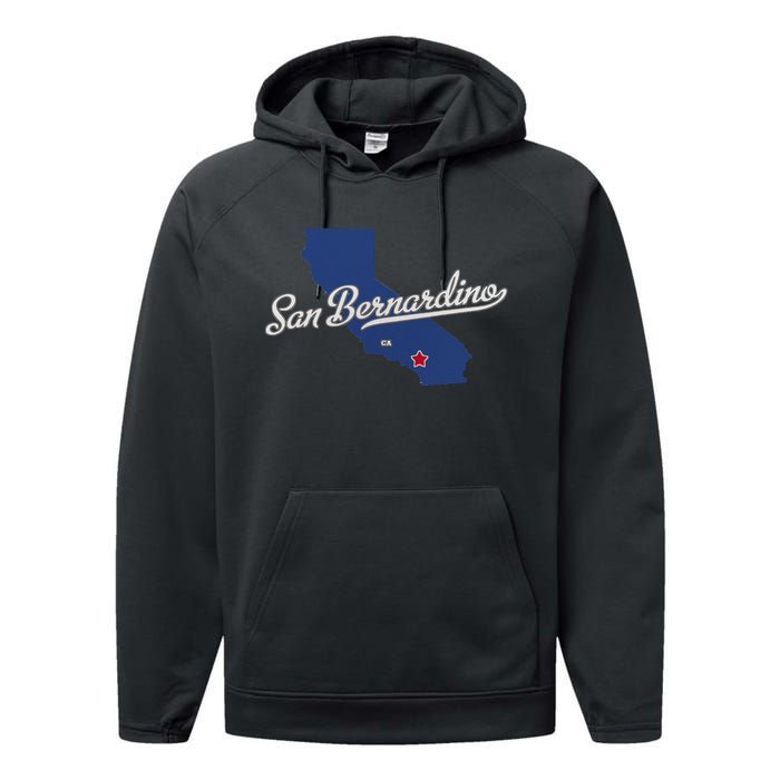 San Bernardino California CA Map Performance Fleece Hoodie