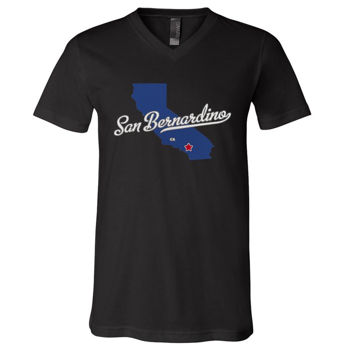 San Bernardino California CA Map V-Neck T-Shirt