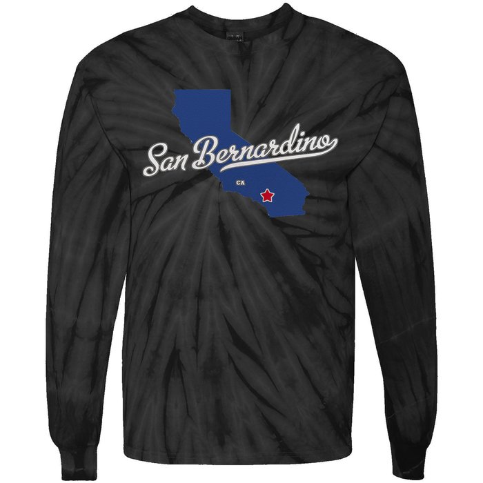 San Bernardino California CA Map Tie-Dye Long Sleeve Shirt