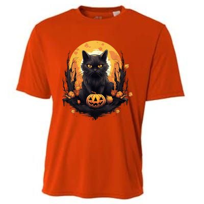 Scary Black Cat Pumpkin Halloween Costume Boy GIrls Kid Cooling Performance Crew T-Shirt