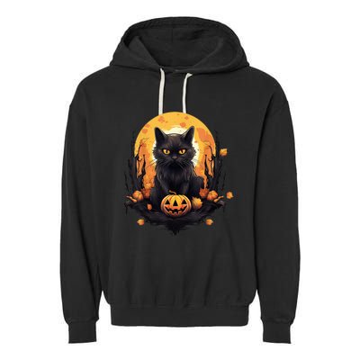 Scary Black Cat Pumpkin Halloween Costume Boy GIrls Kid Garment-Dyed Fleece Hoodie