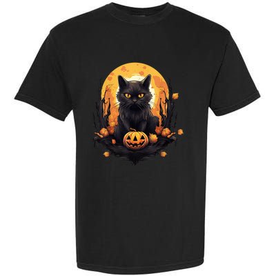 Scary Black Cat Pumpkin Halloween Costume Boy GIrls Kid Garment-Dyed Heavyweight T-Shirt