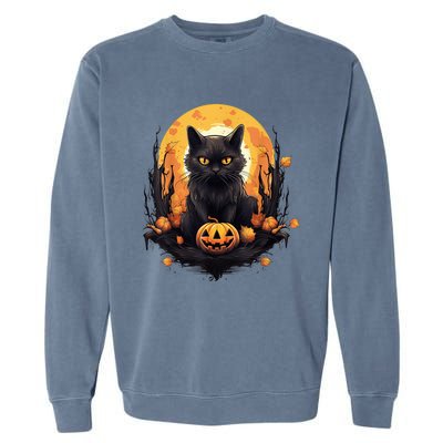 Scary Black Cat Pumpkin Halloween Costume Boy GIrls Kid Garment-Dyed Sweatshirt